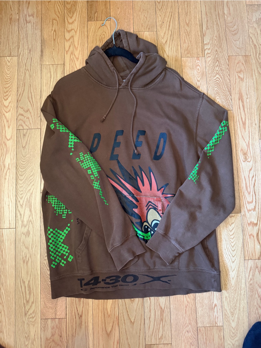 Brown Graphic Hoodie with Green Accents - DEED